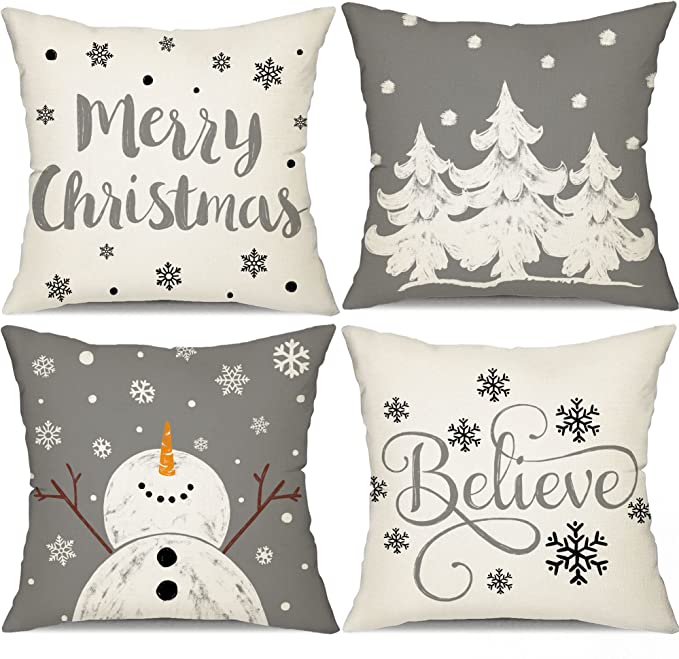 Decoraciones de almohadas de Navidad grises copas de nieve de invierno