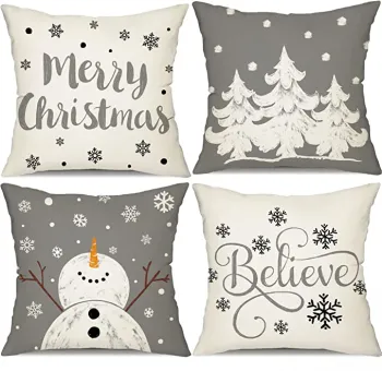 Gray Christmas Pillow Decorations Snowflake Winter Holiday