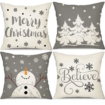 Decoraciones de almohadas de Navidad grises copas de nieve de invierno