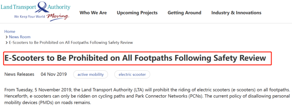 Land Transport Authority (LTA) Announcement
