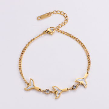 Stainless Steel Fine Jewelry: Gold Plated Shell Inlay Whale Tail Bracelet and Bangles