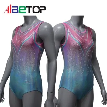 Sleeveless rhinestones gymnastics dance wear