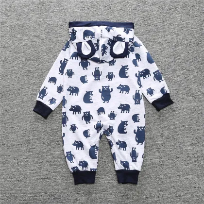 Cartoon long sleeve hooded rompers baby boy 2 colors new born baby clothes rompers