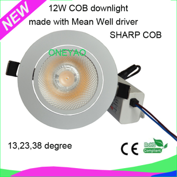 2015 high lumen 12watt with MeanWell driver cob led ceiling light