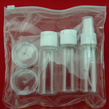 3 transparent plastic bottles with 2 caps, for cosmetic packaging