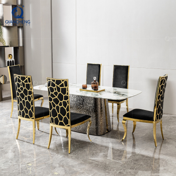 Mesa de comedor de acero inoxidable hecha a medida turco con tapa de mármol artificial para 10 personas en Dubai