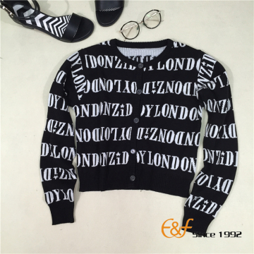 Two-color Jacquard Cardigan Sweater for Women
