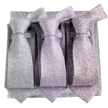 Woven Jacquard Floral Pattern Silk Wedding Necktie and Pocket Square Set - Various Colors