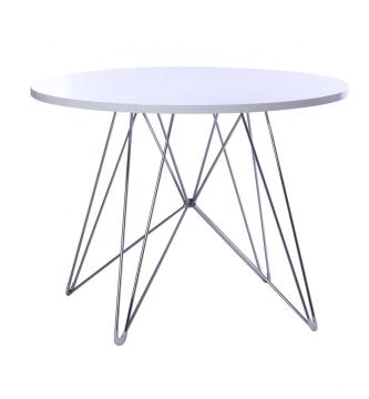 Round wood top dining table with wire base