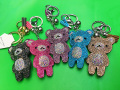 Bonito dos desenhos animados urso pingente couro Multicolor diamante Keychain