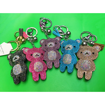 Bonito dos desenhos animados urso pingente couro Multicolor diamante Keychain