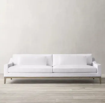 Indoor Luxury Fabric Sofa with Inclined Armrest and Oak Base for Living Room