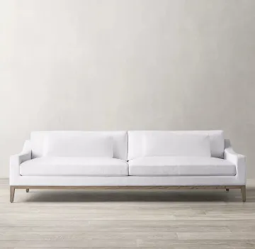 Indoor Luxury Fabric Sofa with Inclined Armrest and Oak Base for Living Room
