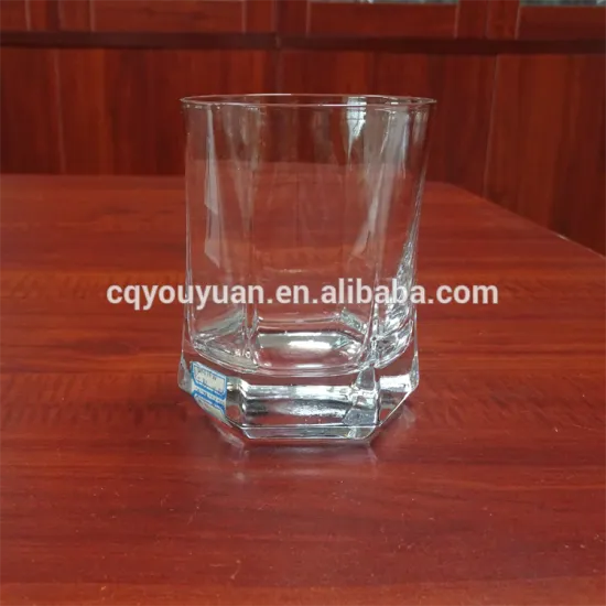 350ml 11oz hexagon base thin-wall unique shaped drinking glass