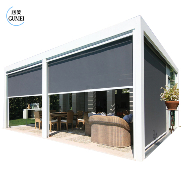Hochwertiger Aluminiumdach Pergola Vorhang Outdoor Blackout Motorisierte Reißverschluss Reißverschluss Roller Blinds
