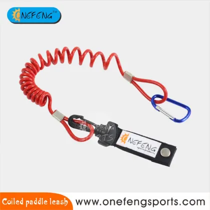 Red coiled paddle leash