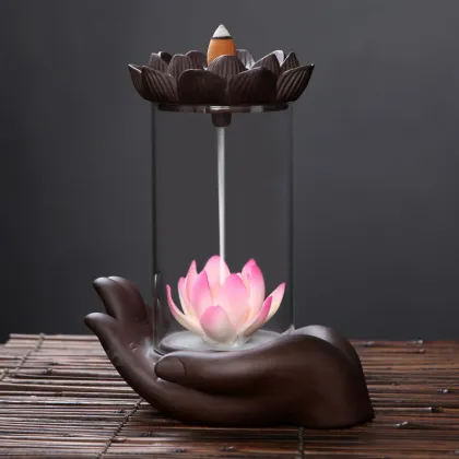 Buddha Lotus Zen Backflow Incense Burner with Acrylic Ornaments