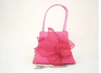 100% Stylish Sinamay Bags With Sinamay Leaves And Flowers, Metal Chains Sinamay Satin Bags