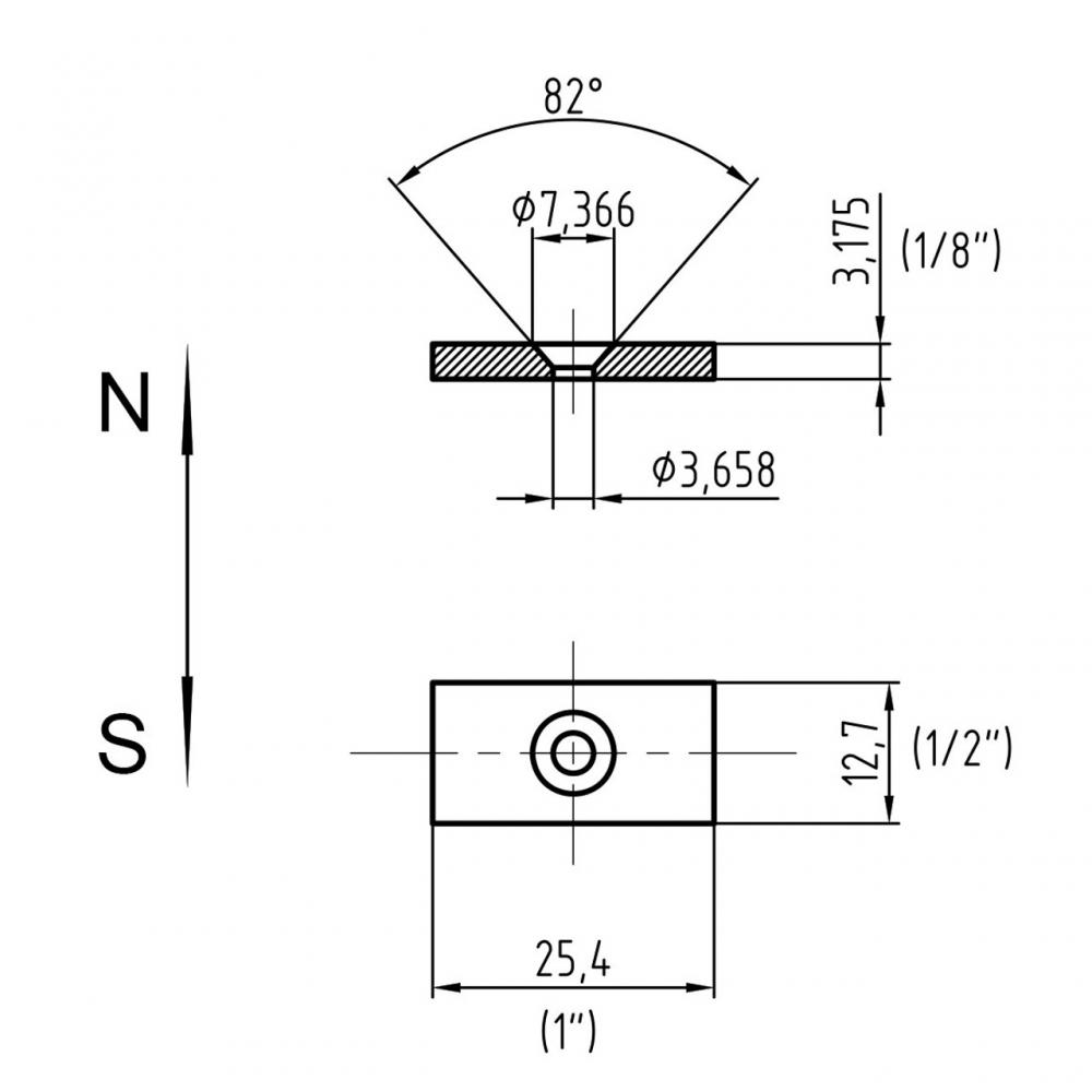 N42 ímã de barra pequena 1x1/2x1/8 &quot;w/um #6 ímã de fixador de buraco de contra -escala feito de ímã de neodímio