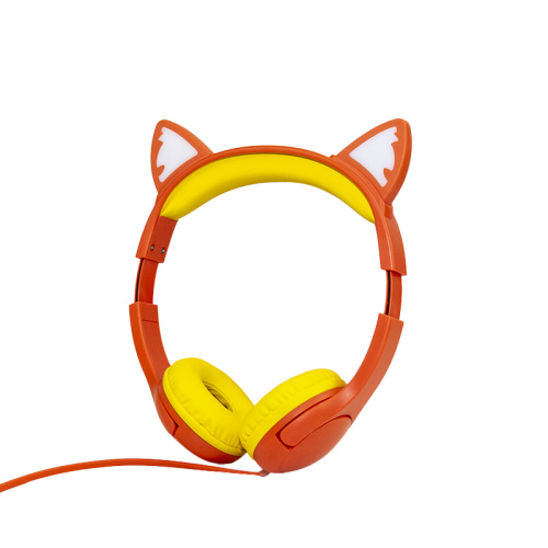 Auriculares de oreja de gato con cable, luces brillantes para niños