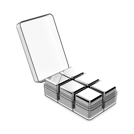6 pieces of reusable frozen stones in stainless steel ice cubes, used for whiskey cooler rock vodka beer drinks lasting ice cold