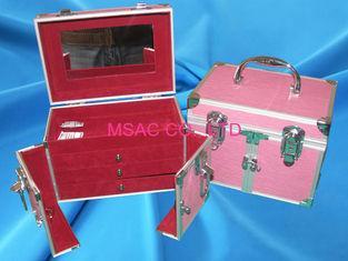 Pink ABS Cosmetic Case With Drawers , Lock And Mirror For M