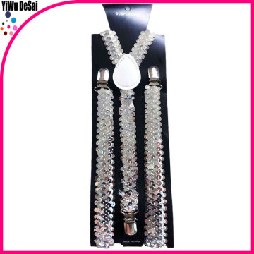 2015 Hot sale fashion sequins Suspender custom design OEM wholesale silver paillette suspender