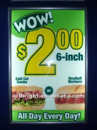 Advertising edge lit LED slim light box with aluminum flip frame