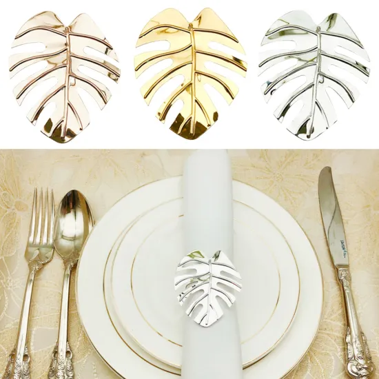 6pcs/Set Leaves Napkin Rings Holders Wedding Decoration Table Metal Napkin Holder Buckle Christmas Table Decor Party Supplies
