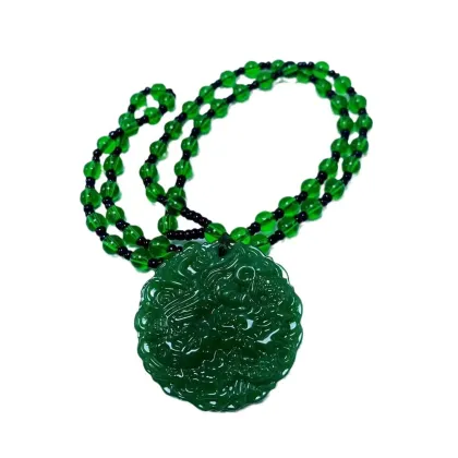 Vintage Style Artificial Jade Necklace with Dragon and Phoenix for Wedding Gifts and Good Luck