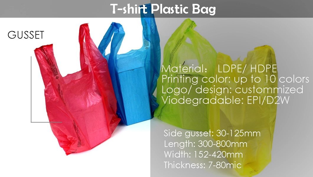 Eco Friendly 100% Recycle Packaging Super Market Plastic Takeaway Bag for Shopping