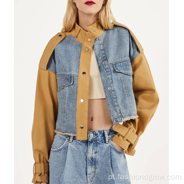 Designer feminino Jaqueta de jeans de duas cores