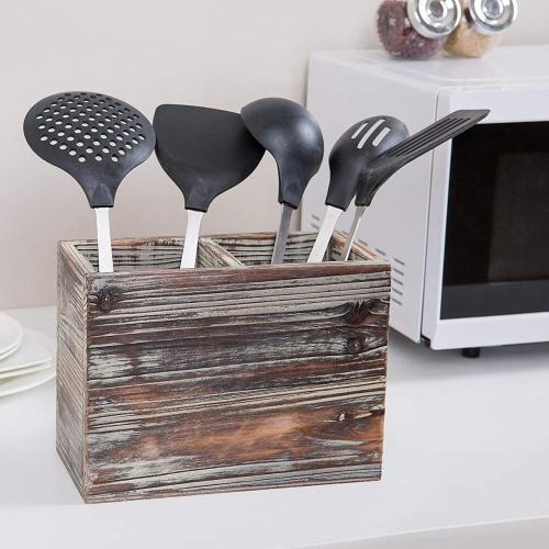 Wood Kitchen Cooking Utensil Holder Organizer Box