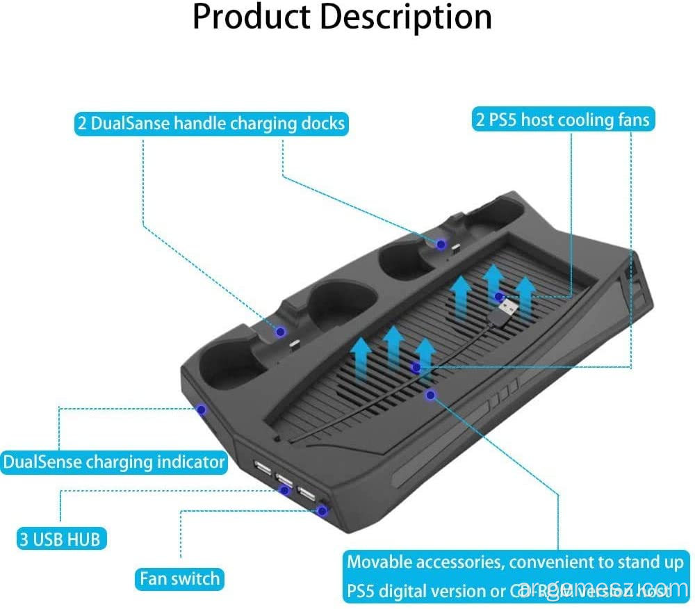 Cooling Fan Charging Dock Vertical Stand for PS5