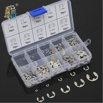 120/200 PCS 304 Stainless Steel Stainless Steel E Clip washer Assortment Kit Circlip retaining ring for shaft fastener M1.5~M10