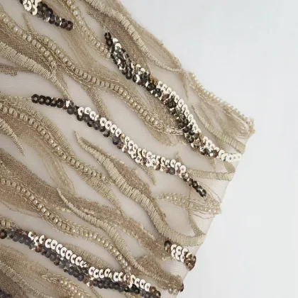 100% Polyester Knit Beads Sequin Embroidery Mesh Fabric