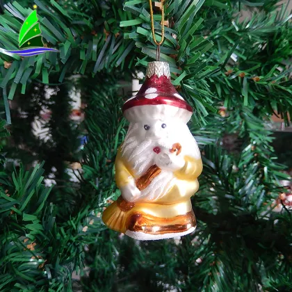Artdragon Golden Mushroom Man Smiley Face Glass Garden Statue Christmas Tree Ornament - Perfect Hand-Made Ornament