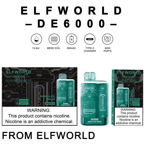 Elfworld de 6000 Puffs E-cigarette jetable vape