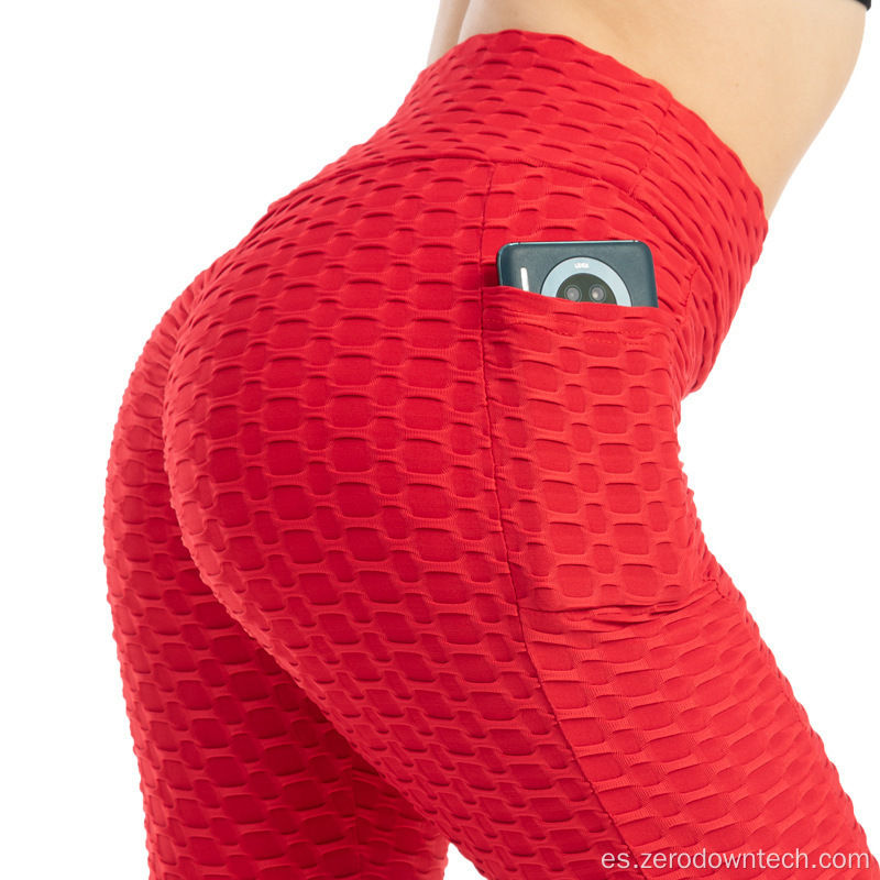 Pantalones de yoga de burbuja jacquard con cintura alta y nalgas absorbentes de sudor con bolsillos