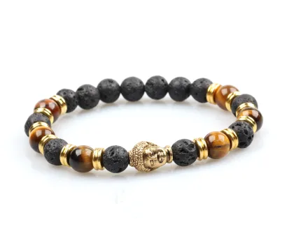 Antique Elastic Natural Stone Brown Tiger Eye Bracelet For Men