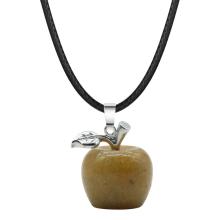 Handmade Craved 20MM Yellow Jade Apple Pendant Necklace