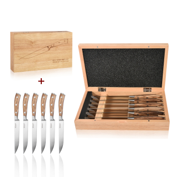 German DIN 1.4116 Steel Steak Knife Set with Wooden Handles and Magnetic Gift Box