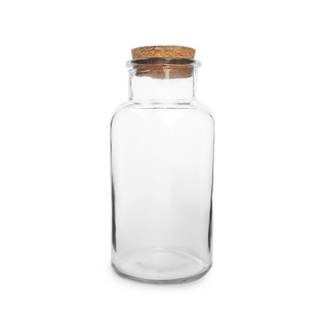 Wide mouth glass apothecary reagent bottle with cork