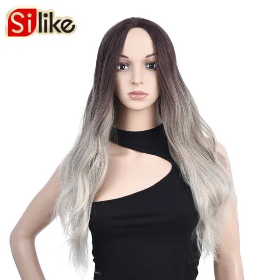 Wholesale Ombre Ash Brown Color Machine Made Wig For Black Women Daily Use Heat Resistant Synthetic Body Wave Haircut Wigs