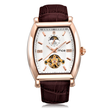 professional company skeleton automatic mechanical leather wrist watch