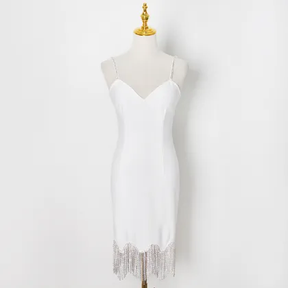 Sexy Backless Diamond Strap Deep V Club Dress