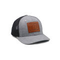 Chapeur de camionneur gris patch en cuir marron pour hommes