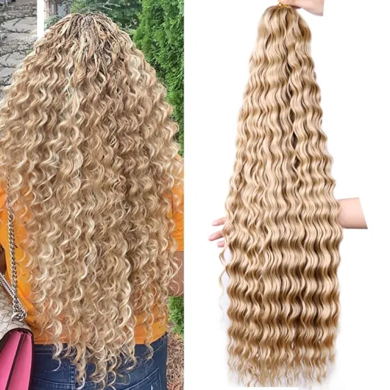 Blonde Pink Brown Customs Size Synthetic Long Curly Braiding Hair Water Wave Crochet Wavy Braiding Hair For RU
