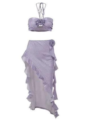 Floral Strapless Camisole Top and Split Skirt Swimsuit Set