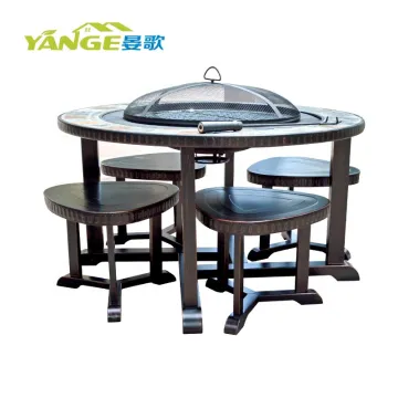 Wrought Iron Patio BBQ Table and Chair Set for Outdoor Garden Furniture